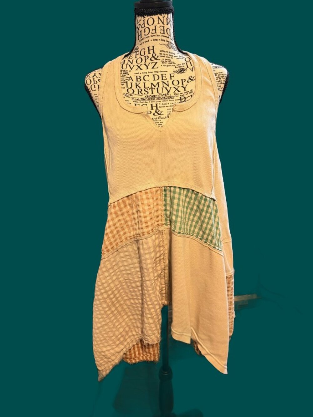 We The Free Free People Patchwork Tunic Tank XL Cream Gingham Boho